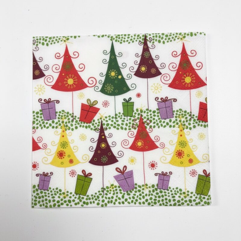 Tovaglioli di Natale con Alberi e Regali – 20 pezzi – 33×33 cm