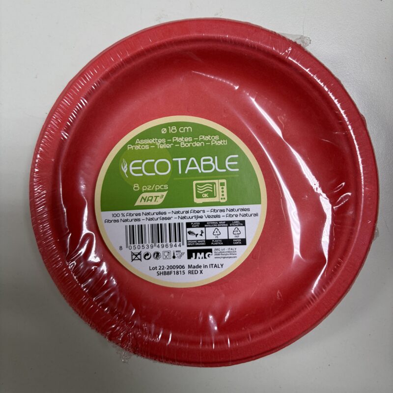 Piatti Ecotable compostabili in Fibra Naturale 8 pz. Ø18cm Rosso