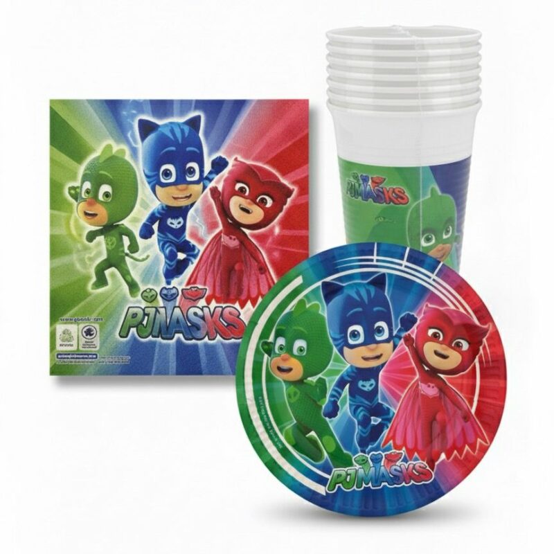 Kit Party PJ Masks – Superpigiamini per 8 persone (piatti + bicchieri + tovaglioli)