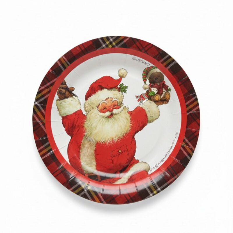 Piatti fondi Babbo Natale con orsetto in mano – 8 pezzi – Ø 20 cm