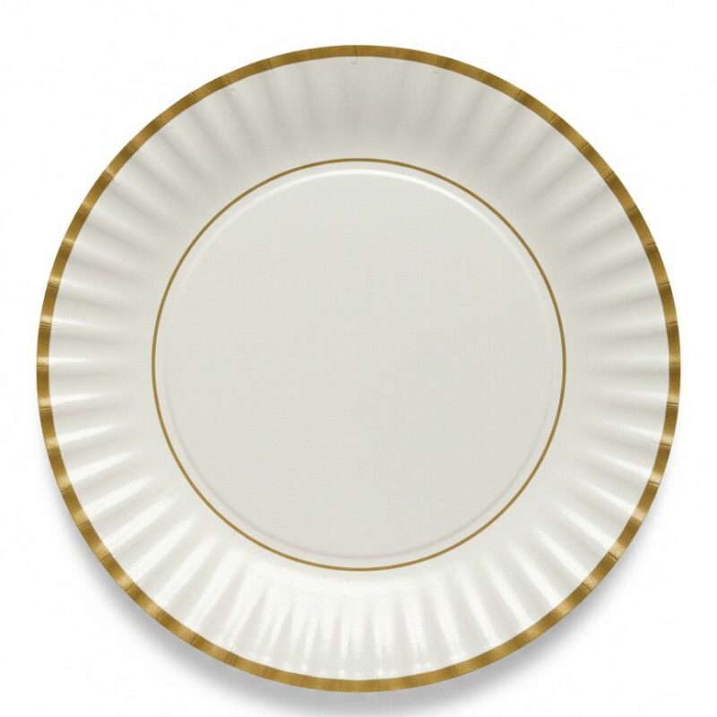 Piatti piani Bianchi con Bordo e cerchio dorato – 8 pezzi – Ø 18 cm
