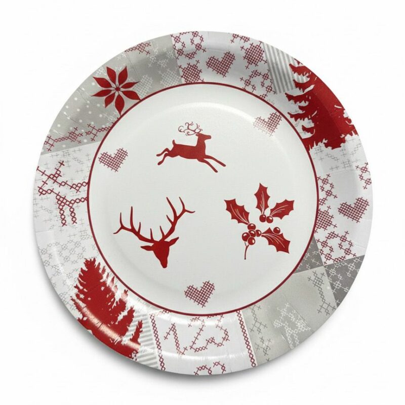 Piatti piani renne alce e ghirlanda– 8 pezzi – Ø 24,5 cm