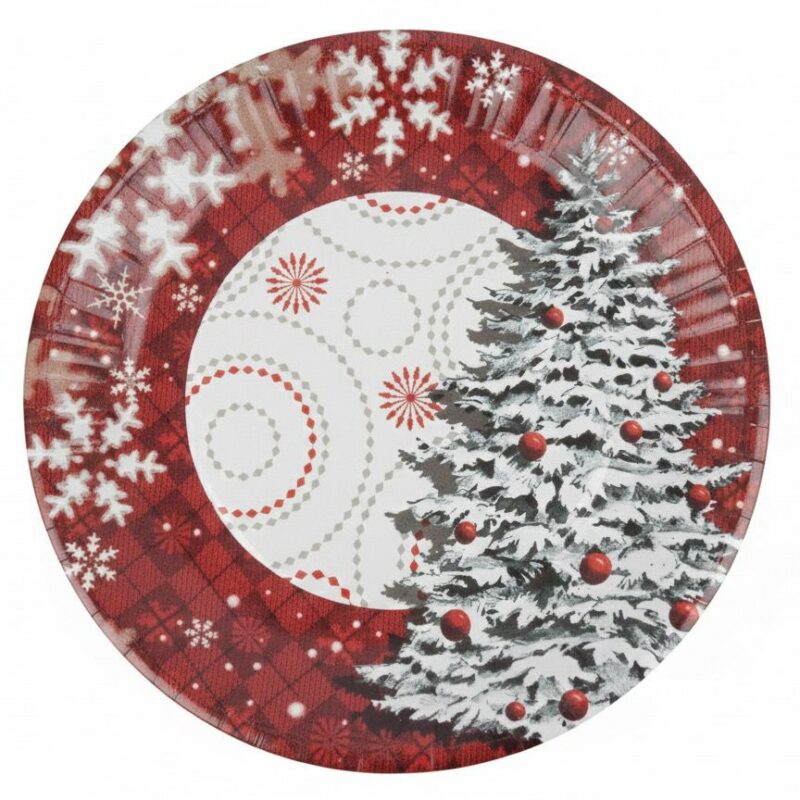 Piatti piani albero di Natale innevato – 8 pezzi – Ø 24,5 cm