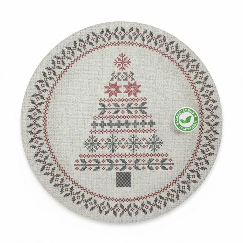 Piatti piani albero di Natale ricami – 8 pezzi – Ø 23 cm