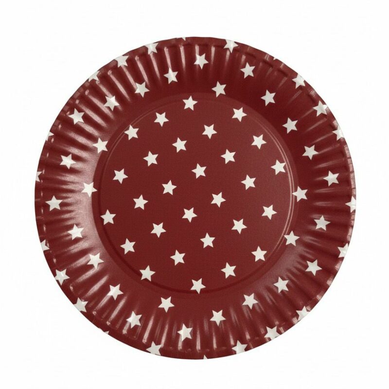 Piatti piani Rossi con stelline bianche – 8 pezzi – Ø 18 cm