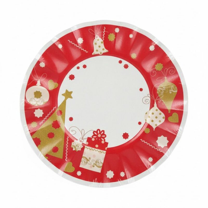 Piatti piani regali palline e albero Natale – 8 pezzi – Ø 24,5 cm