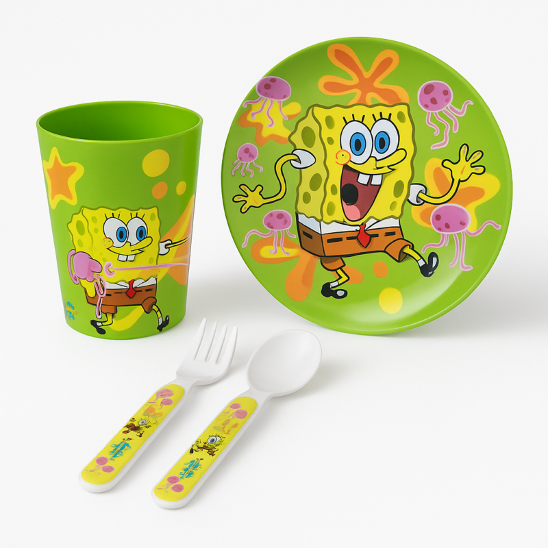 Set Pappa Completo SpongeBob SquarePants – Piatto, Ciotola, Bicchiere e Posate | Originale Nickelodeon