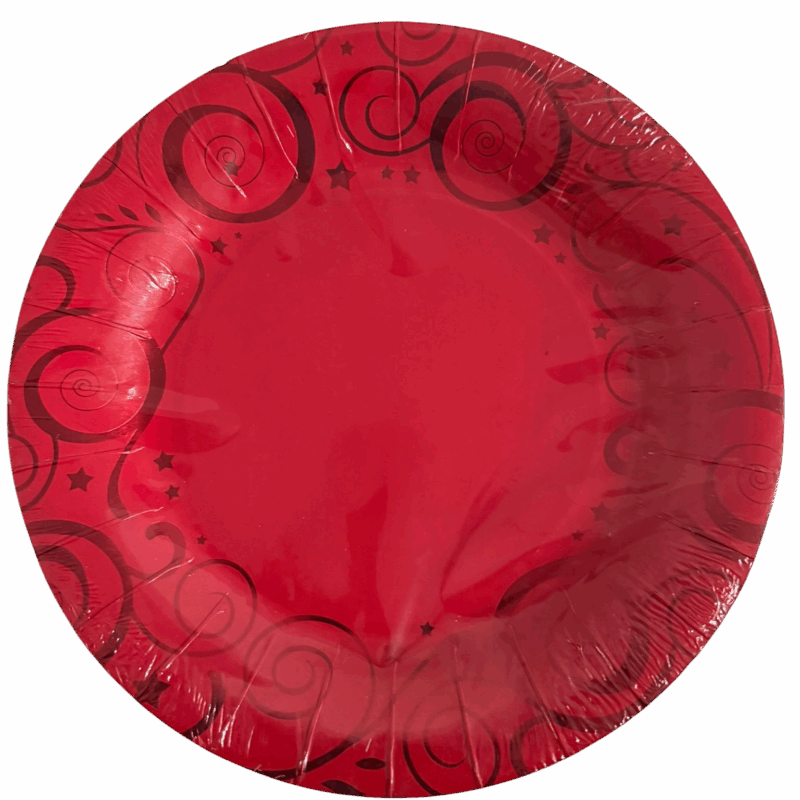 Piatti Piani con Decorazioni Natalizie Rossi 8pz. Ø 24 cm.