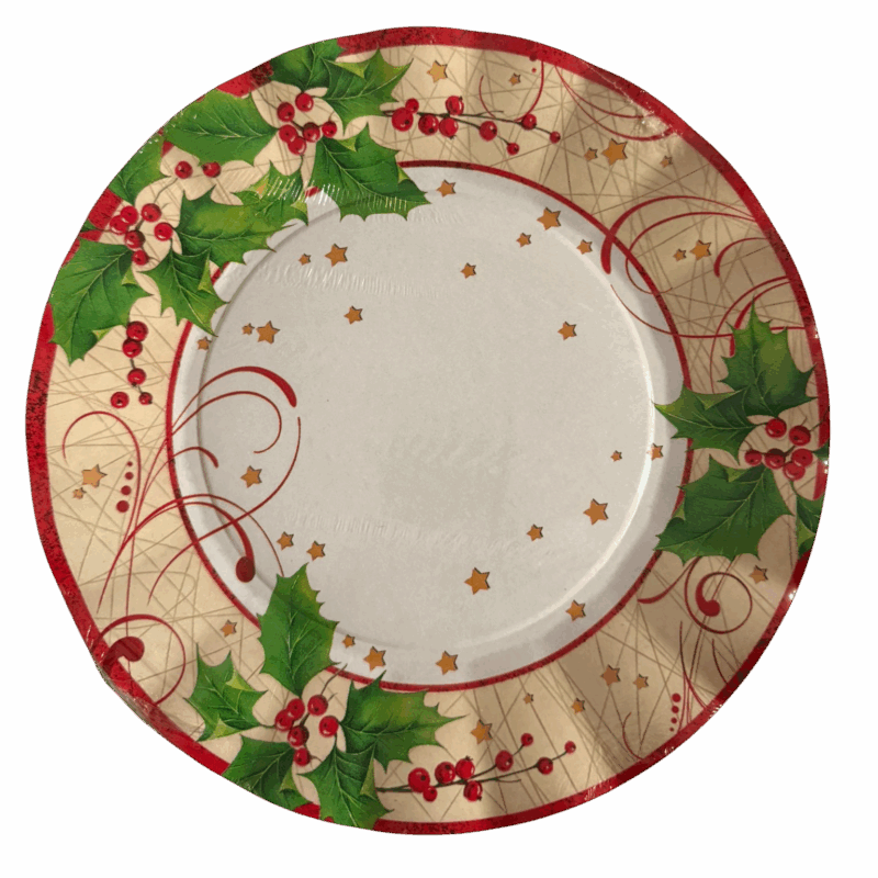 Piatti Piani Decorati Ghirlande e Vischio 8 pz. Ø 24,5 cm.