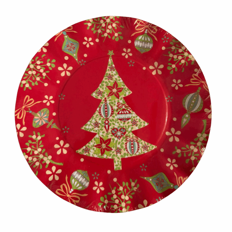 Piatti Piani Decorati Rosso e Albero di Natale 8 pz. Ø 20 cm.