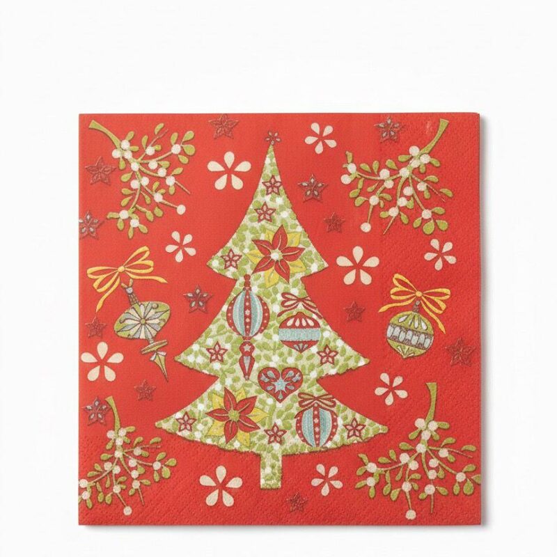Tovaglioli di Natale Rossi con Albero 3 veli – 20 pezzi – 33×33 cm