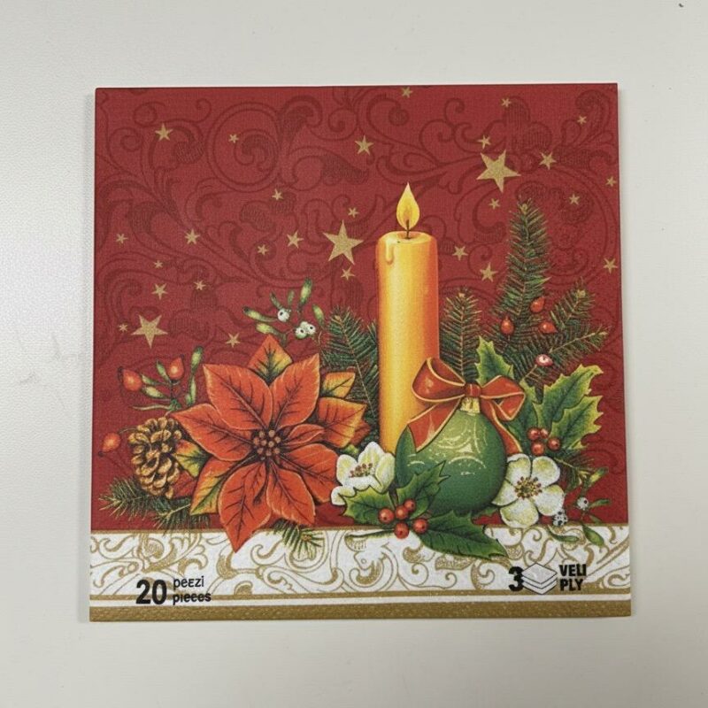 Tovaglioli di Natale con Stelle e Candela3 veli – 20 pezzi – 33×33 cm