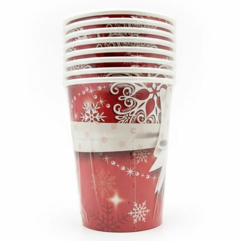 Bicchieri di Carta Natale Rosso Elegance – Confezione da 8 pz (25 cl / 250 ml)