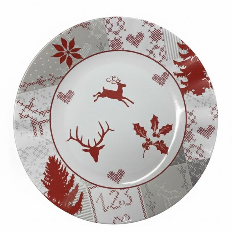 Piatti di Carta Piano "Natale Tirolese" – Ø 24,5 cm – Confezione da 8 pz