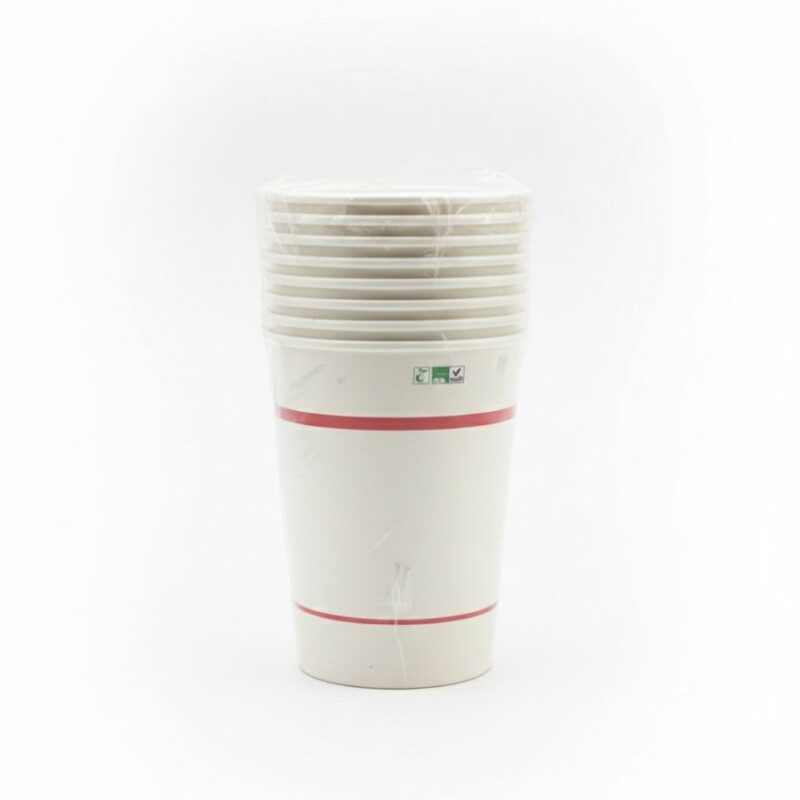 Bicchieri di Carta Compostabili “Eco Red Line” – 240 ml (9 oz) – Confezione da 8 pezzi