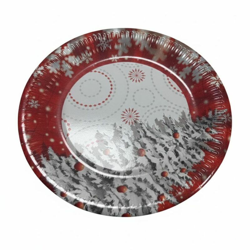 Set di 8 Piatti di Carta Natalizi - Diametro 23 cm - Bosco Innevato Magico