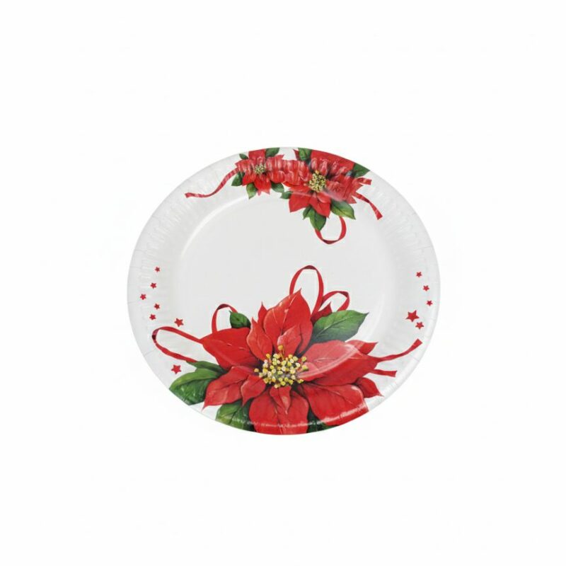 Set di 8 Piatti di Carta Natalizi - Diametro 18 cm - Stelle di Natale Eleganti