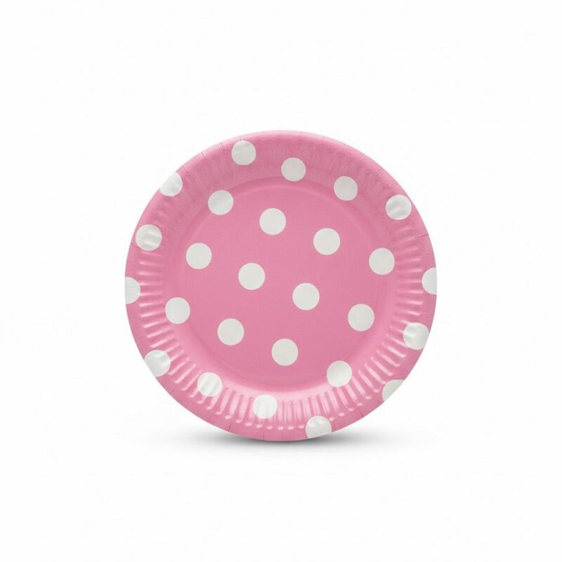 16 Piatti Carta Rosa Pois Bianchi Ø 18 cm Festa Compleanno